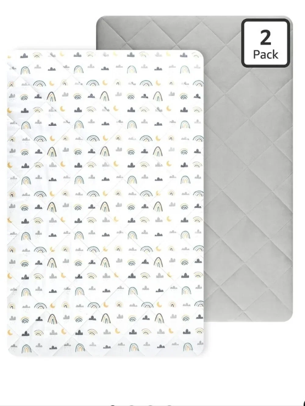 Gray Quilted Mattress Pad & Rainbow Print Fitted Sheet Set - 2 Pack